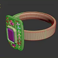 Beige Ring With Pink Square Gemstone And Small Clear Decorative Stones 3d model