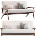 Modern Multi Seater Sofa With Wooden Armrests Light Colored Fabric And Gray Beige Pillows