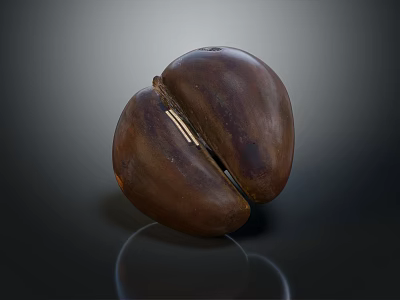 Split Brown Chestnut With Shiny Metal Clip Joining Two Halves 3d model