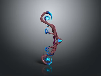 Detailed Fantasy 3D Model With Curved Red Body And Blue Glowing Decorative Nodes 3d model