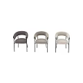 Modern Curved Armrest Dining Chair With Beige Upholstered Seat And Black Metal Frame