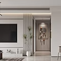 Modern Dining and Living Room Interior With Circular Wall Decor Floor Lamp And Abstract Painting