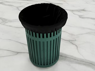Green Striped Public Trash Bin With Black Liner For Public Area Use 3d model