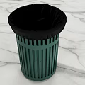 Green Striped Public Trash Bin With Black Liner For Public Area Use