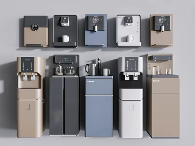 Various Colored Tabletop And Floor Standing Water Dispensers As Daily Use Appliances 3d model