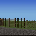 Bamboo Garden Fence With Lattice Design Decorative Elements And Paved Ground Under Blue Sky