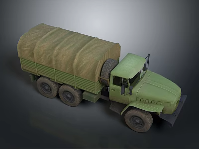 Green Military Truck With Canvas Covered Cargo Bed And Six Wheel Design 3d model