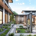 Modern Chinese Courtyard Garden Design With Lush Greenery Stone Pathways Lanterns And Seating Area