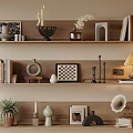 Modern Home Shelf Decorative Ornament Set With Books Vase Chessboard Table Lamp Gramophone And Plant