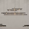 Modern Linear Chandelier with Metal Frame Hanging Against Gray Wall Background 3d model