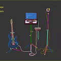 Professional Music Recording Equipment Setup With Electric Guitar Laptop And Microphone Stand
