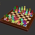 Wooden Chessboard Set with Black and White Pieces Arranged on Classic Checkerboard Surface