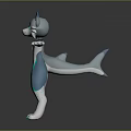 Cartoon Game Movie Character With Blue Gray Fur Teal Patterns White Belly And Necklace