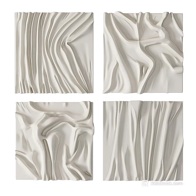 Textured White Abstract Painting With Wavy Lines And Geometric Patterns 3d model 