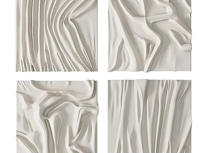 Textured White Abstract Painting With Wavy Lines And Geometric Patterns 3d model