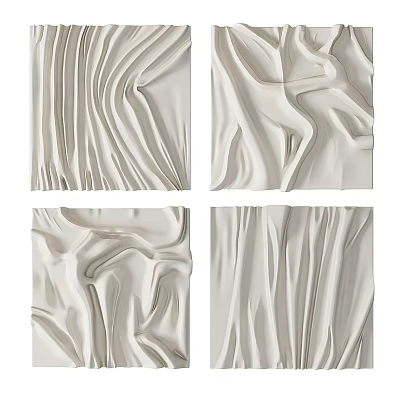 Textured White Abstract Painting With Wavy Lines And Geometric Patterns 3d model