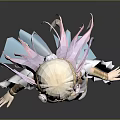 Anime Style Game Character With Pink White Long Hair Yellow Eyes And Blue White Outfit