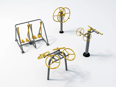 Outdoor Sports Fitness Equipment With Yellow Gray Training Machines For Exercise 3d model