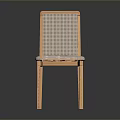Wooden Single Chair With Woven Backrest And Padded Seat Modern Design