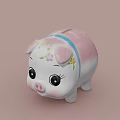 Decorative Piggy Bank Ornament with Pink White Gradient Floral Decor Blue Strap Cute Home Decoration