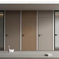 Modern Interior Design Showcasing Various Wood And Gray Hinged Doors 3d model