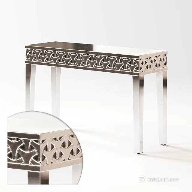 Modern Metal Console Table With Intricate Cutout Pattern And Sleek Surface 3d model 