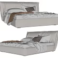 Modern Double Bed With Upholstered Headboard White Sheets Brown Throw And Decorative Pillows 3d model
