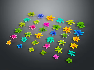 Bright Colorful Small Flowers with Multiple Colors Scattered on Dark Background 3d model