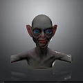 Fantasy Creature Character Bald Head Pointed Ears Blue Eyes Skin Texture Upper Body