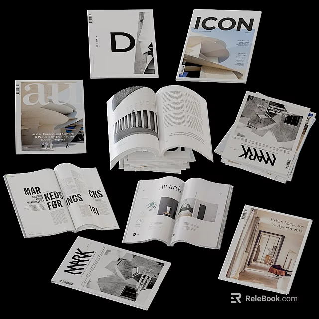 Open Books And Magazines Featuring Architectural Design Content And Interior 3d model 