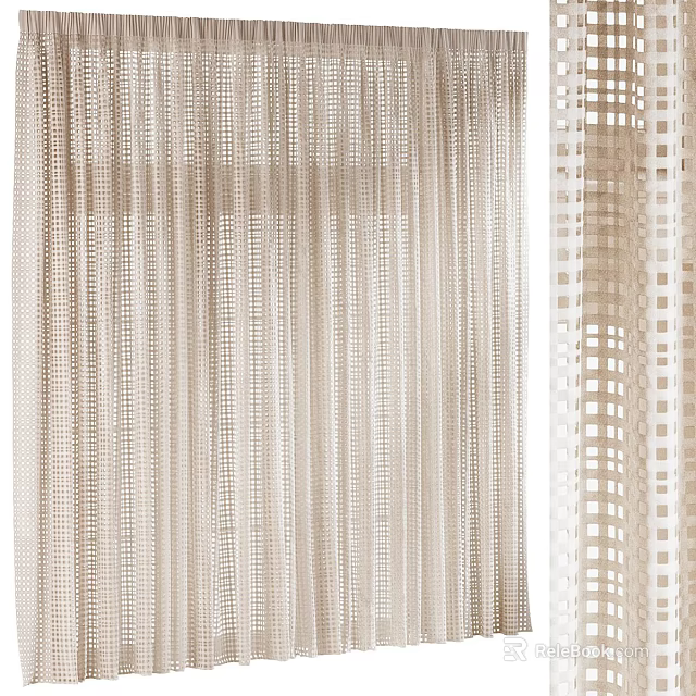 Modern Neutral Tones Curtains With Striped And Grid Patterns For Home Interior 3d model 