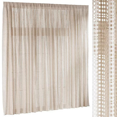 Modern Neutral Tones Curtains With Striped And Grid Patterns For Home Interior 3d model