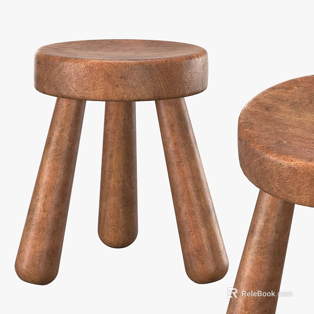 Simple Wooden Stools with Round Top and Three Legs for Home Furniture Design 3d model 