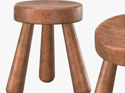 Simple Wooden Stools with Round Top and Three Legs for Home Furniture Design 3d model
