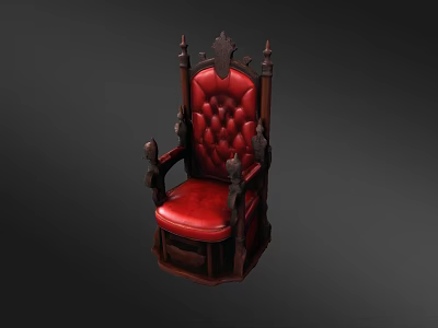 Ornate Red Leather Single Sofa With Carved Wooden Armrests And Backrest 3d model