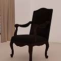 Accent Chair with Black Leather Upholstery Wooden Carved Arms and Legs Classic Design