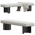 Modern Light Upholstered Sofa Bench With Black Legs And Throw Blanket