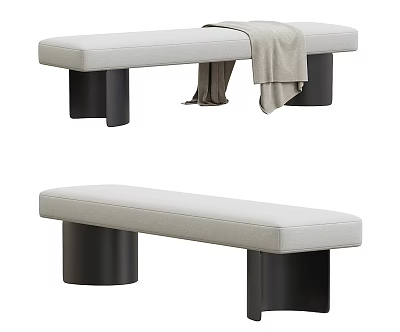 Modern Light Upholstered Sofa Bench With Black Legs And Throw Blanket 3d model