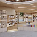 Book Art Inspired Library Interior With Wooden Bookshelves And Spacious Lighting