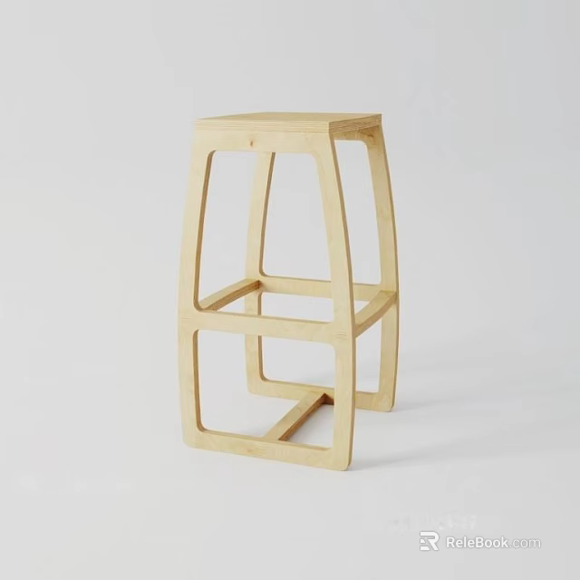 Wooden Bar Stool with Modern Minimalist Design and Geometric Frame Structure for Kitchen Counter Seating 3d model 