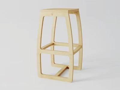 Wooden Bar Stool with Modern Minimalist Design and Geometric Frame Structure for Kitchen Counter Seating 3d model