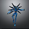 Blue Mechanical Robot Character With Red Winged Structures And Yellow Eyes 3d model