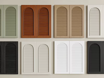 Colorful Window Shutter Panels With Arched And Rectangular Designs In Green Brown Beige White Black 3d model