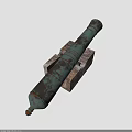 Rusted Old Cannon With Green Black Rust On Barrel And Brick Base