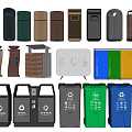 Public Trash Bins With Diverse Designs Colors And Waste Classification Features 3d model