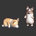 Two Corgi Toy Figures One Lying Down And One Standing On Dark Surface With Reflection 3d model