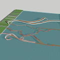 Scenic Winding Landscape Bridge With Waterfront Greenery And Curved Pathway