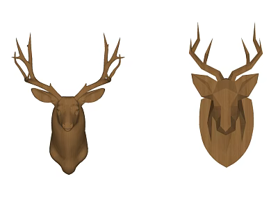 Wooden Deer Head Wall Decor With Realistic And Geometric Designs For Home 3d model