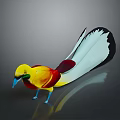 Vibrant Flying Bird With Yellow Head Green Neck Red Body White Black Tail Blue Beak