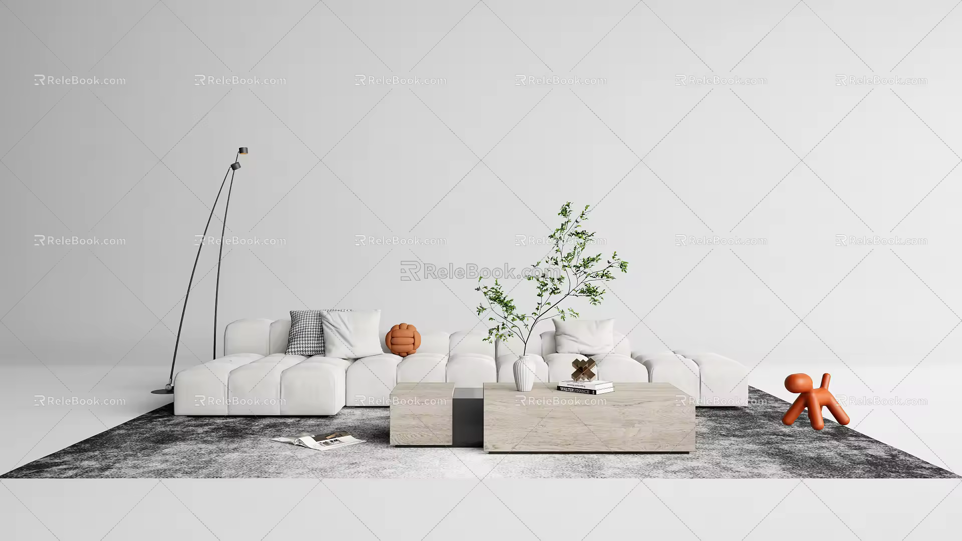 Modern Multiplayer Sofa Simple Sofa Coffee Table Combination 3d model